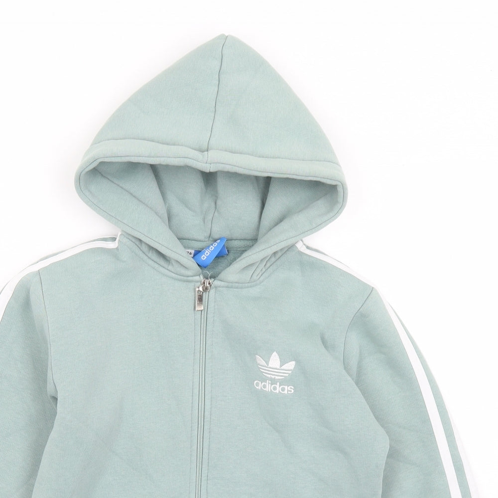 adidas Girls Green  Cotton Full Zip Hoodie Size 15-16 Years  Zip