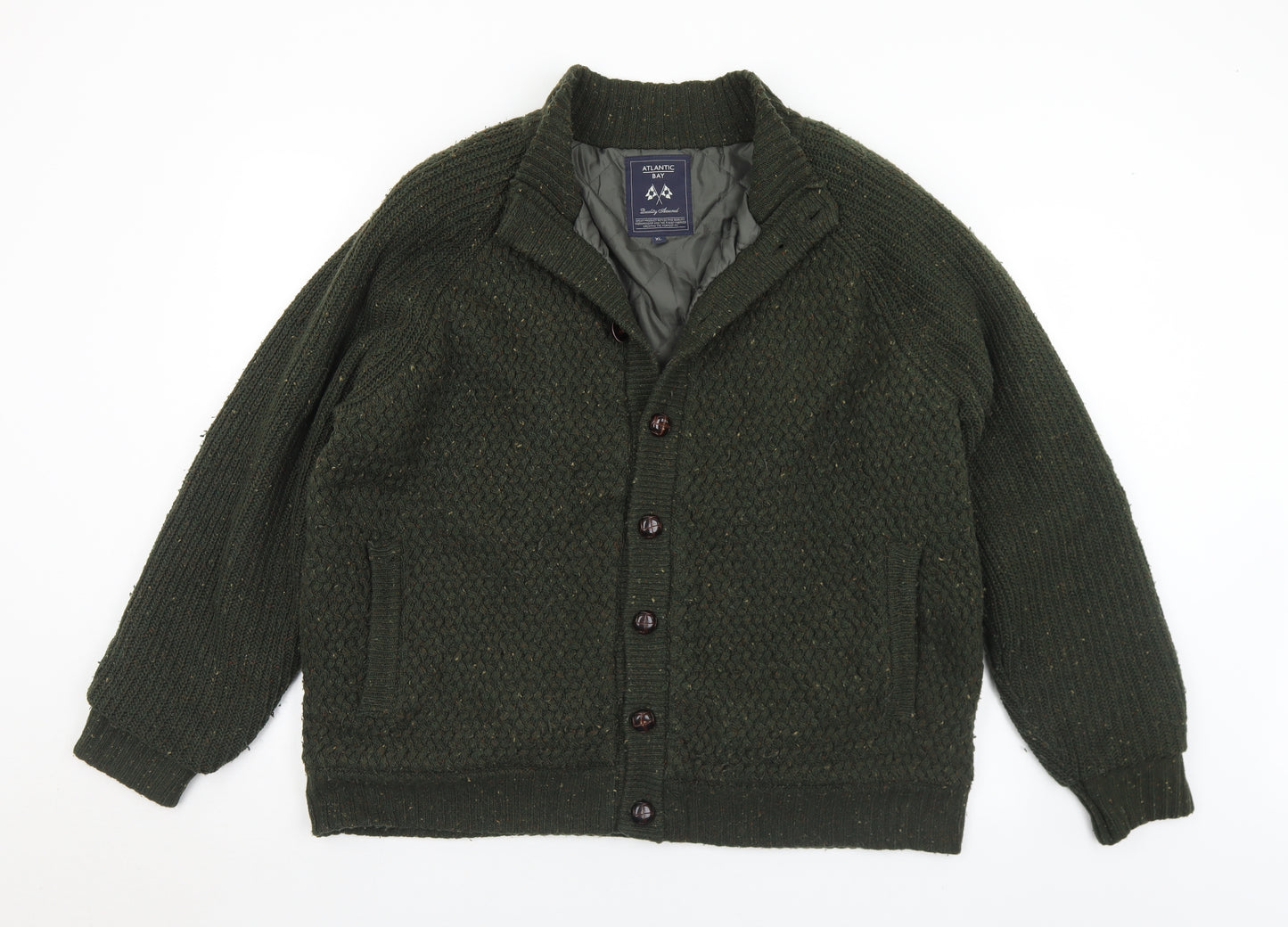 BHS Mens Green Collared  Acrylic Cardigan Jumper Size XL