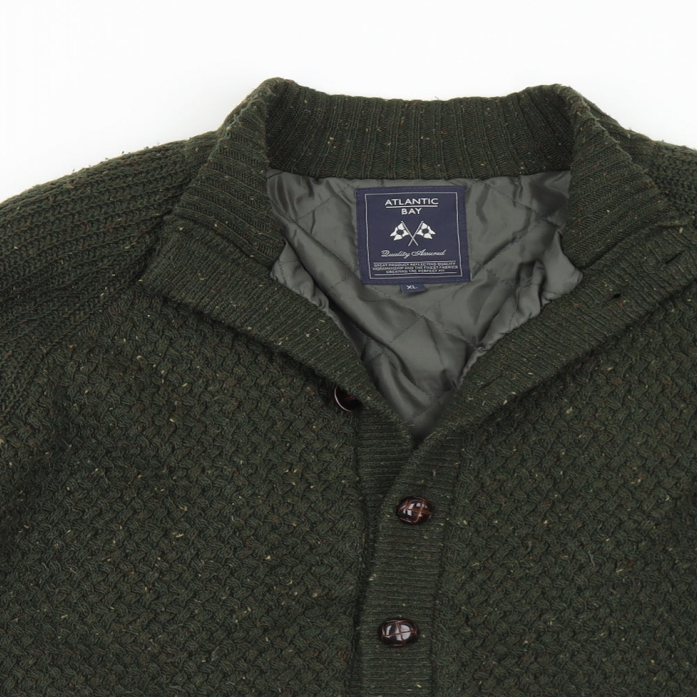 BHS Mens Green Collared  Acrylic Cardigan Jumper Size XL