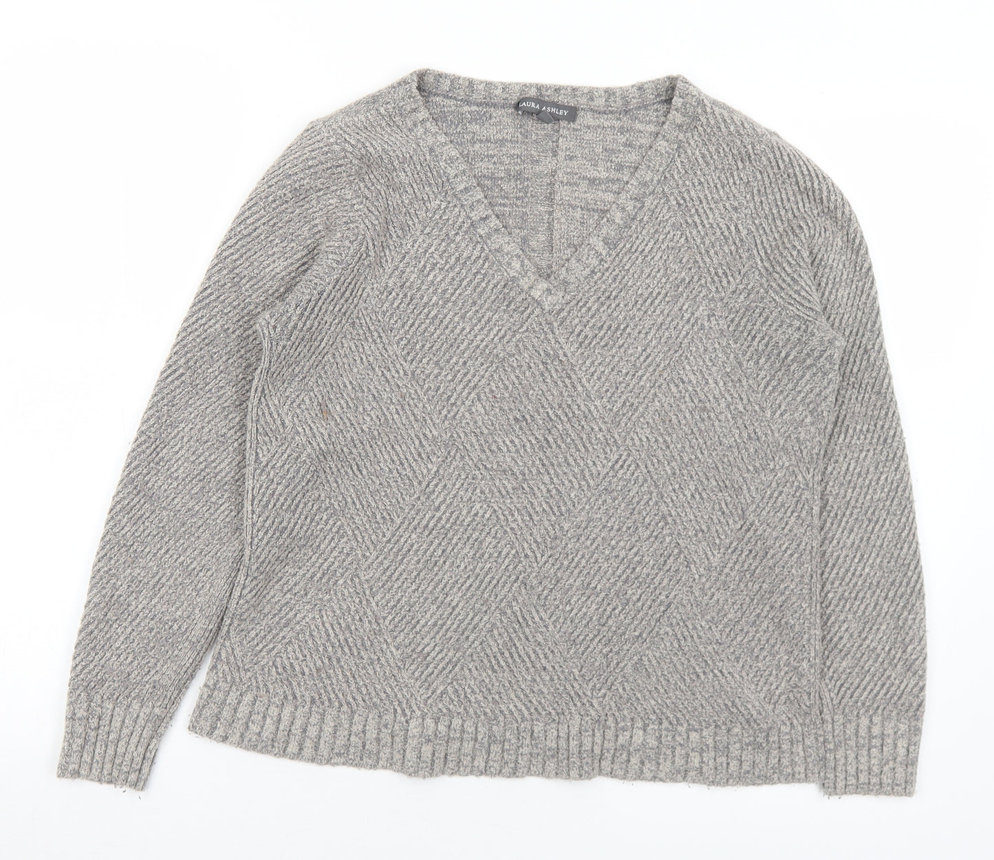 Laura Ashley Womens Grey V-Neck  Acrylic Pullover Jumper Size 14