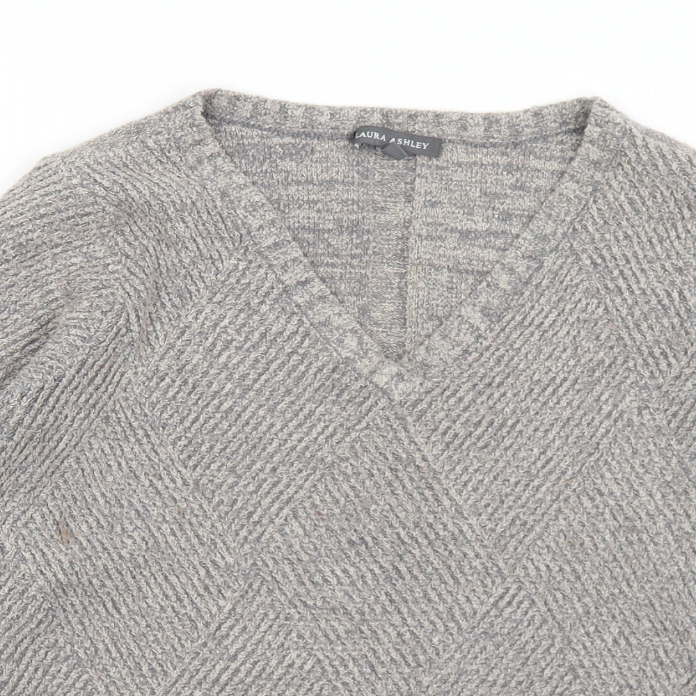 Laura Ashley Womens Grey V-Neck  Acrylic Pullover Jumper Size 14