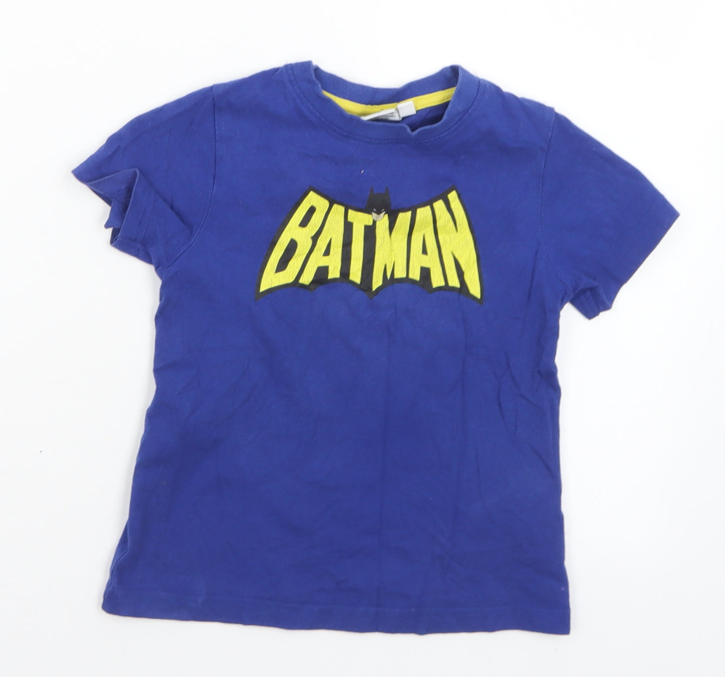 Primark Boys Blue  Cotton Basic T-Shirt Size 4-5 Years Crew Neck  - Batman