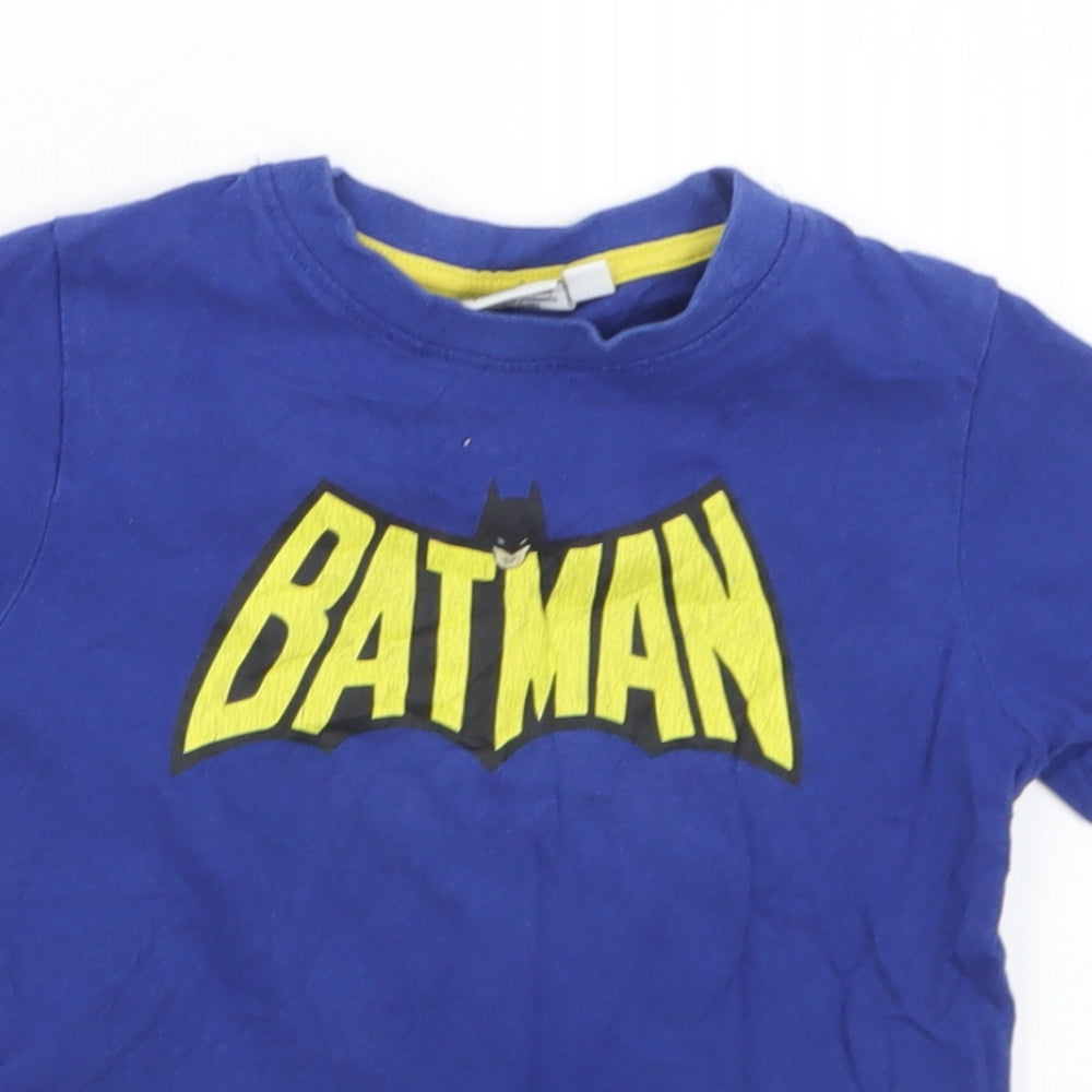 Primark Boys Blue  Cotton Basic T-Shirt Size 4-5 Years Crew Neck  - Batman