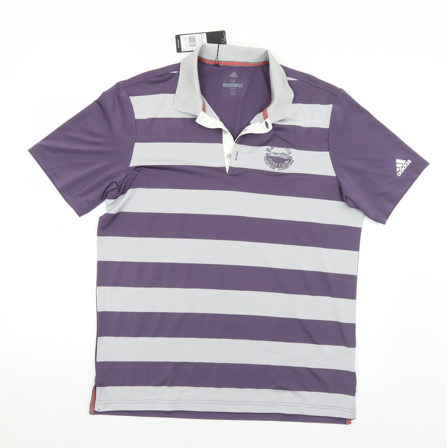 adidas Mens Purple Striped Polyester  Polo Size M Collared  - Golf
