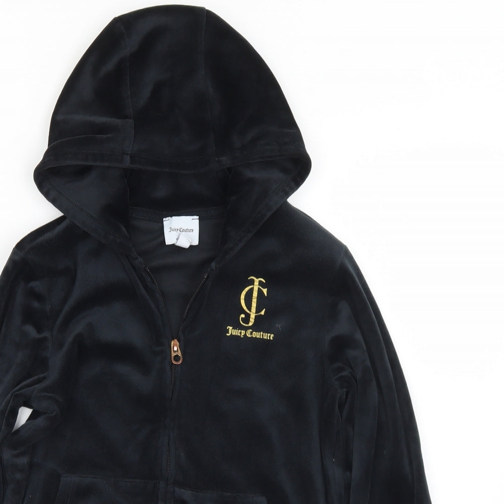 Juicy Couture Girls Black  Polyester Full Zip Hoodie Size 9-10 Years   - Logo