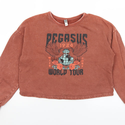 JDY Womens Brown  Cotton Pullover Sweatshirt Size S   - Degasus Tour. Cropped. Distressed effect