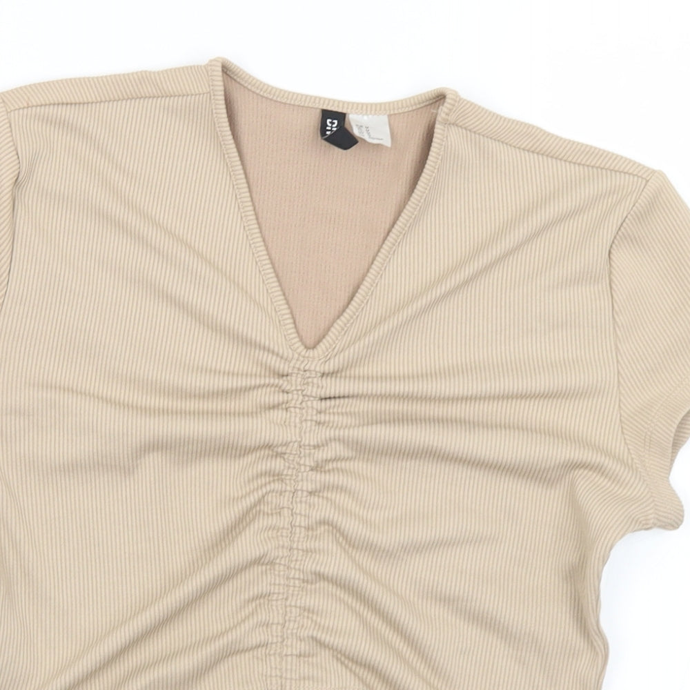 Divided Womens Beige  Polyester Cropped Tank Size M V-Neck
