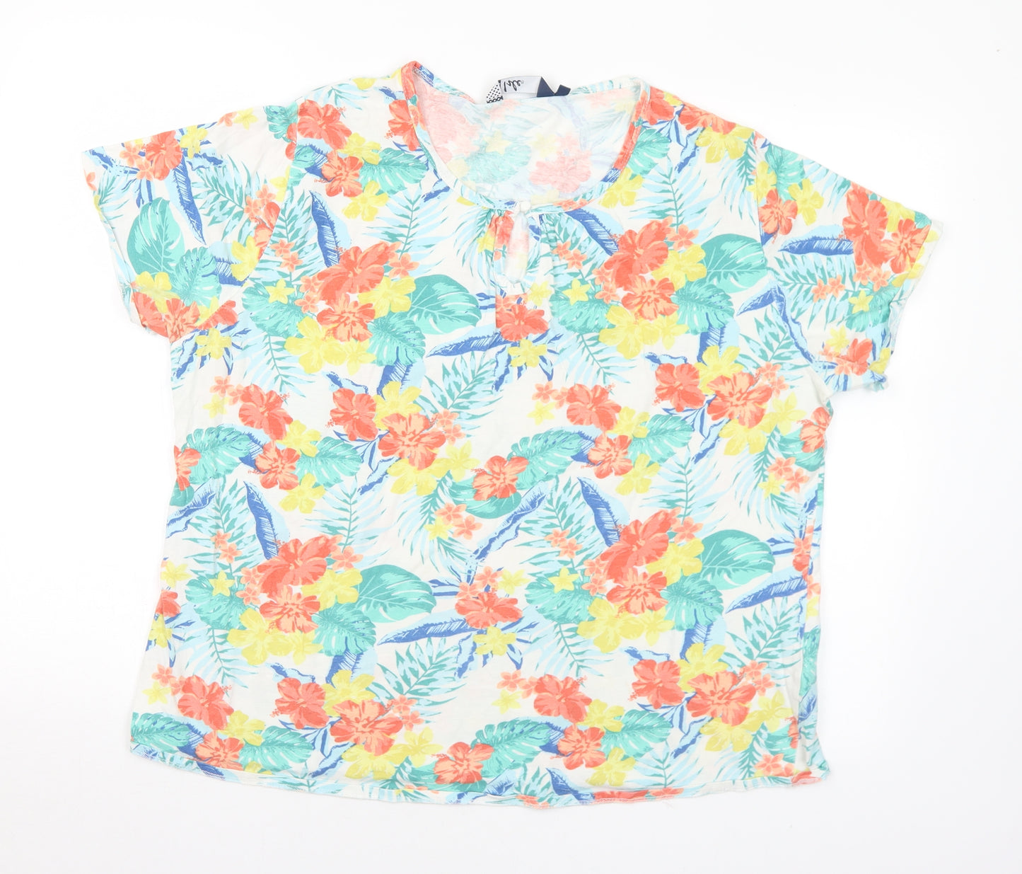 EWM Womens Multicoloured Floral Cotton Basic T-Shirt Size 22 Round Neck - 22-24