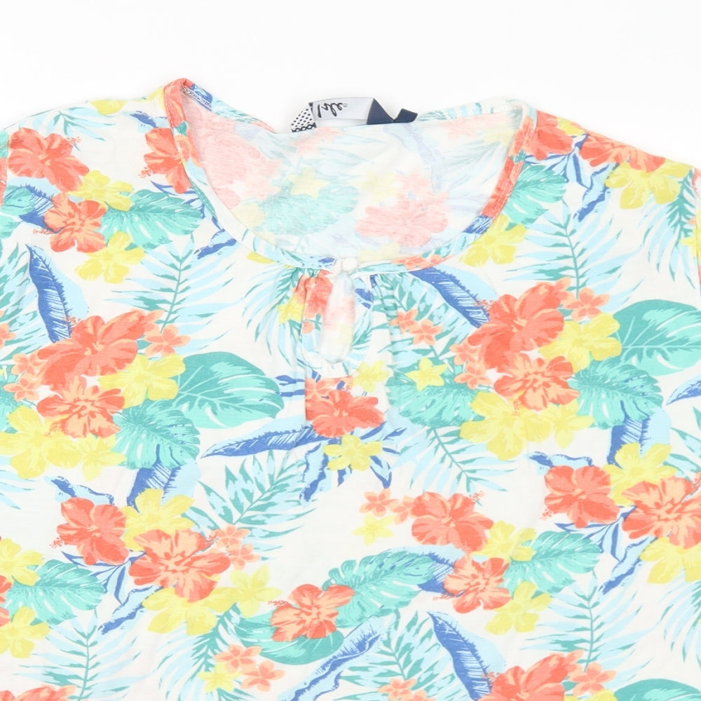 EWM Womens Multicoloured Floral Cotton Basic T-Shirt Size 22 Round Neck - 22-24