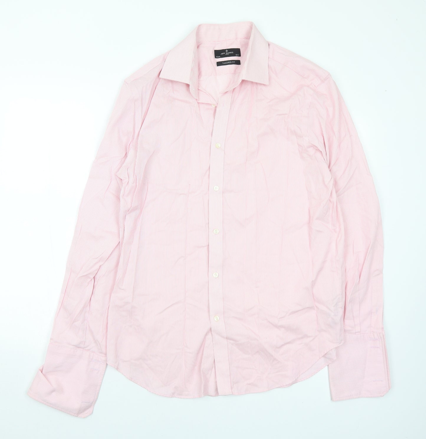 Jeff Banks Mens Pink Striped Cotton  Dress Shirt Size 16.5 Collared