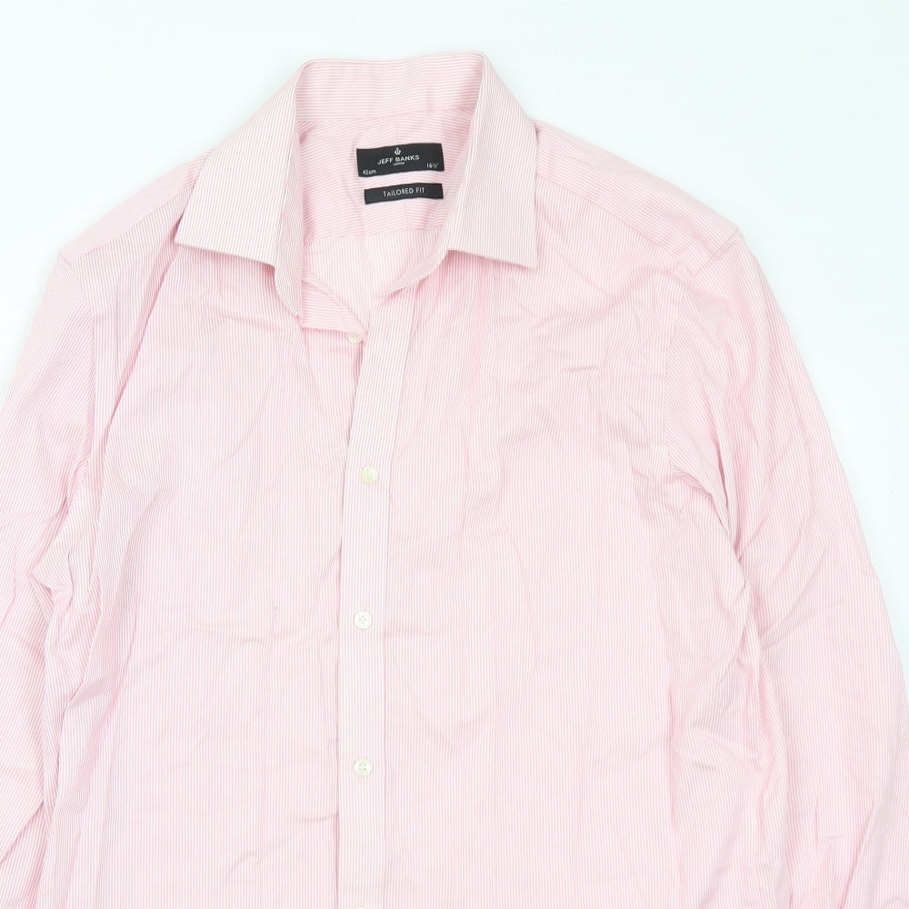 Jeff Banks Mens Pink Striped Cotton  Dress Shirt Size 16.5 Collared
