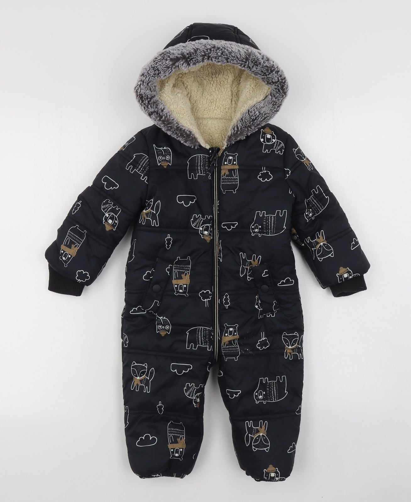 George Boys Grey Geometric  Parka Snowsuit Size 12-18 Months   Zip