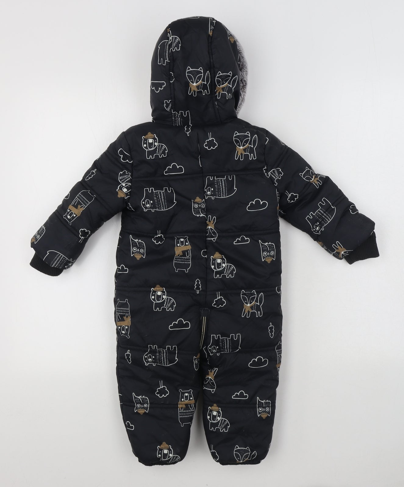 George Boys Grey Geometric  Parka Snowsuit Size 12-18 Months   Zip