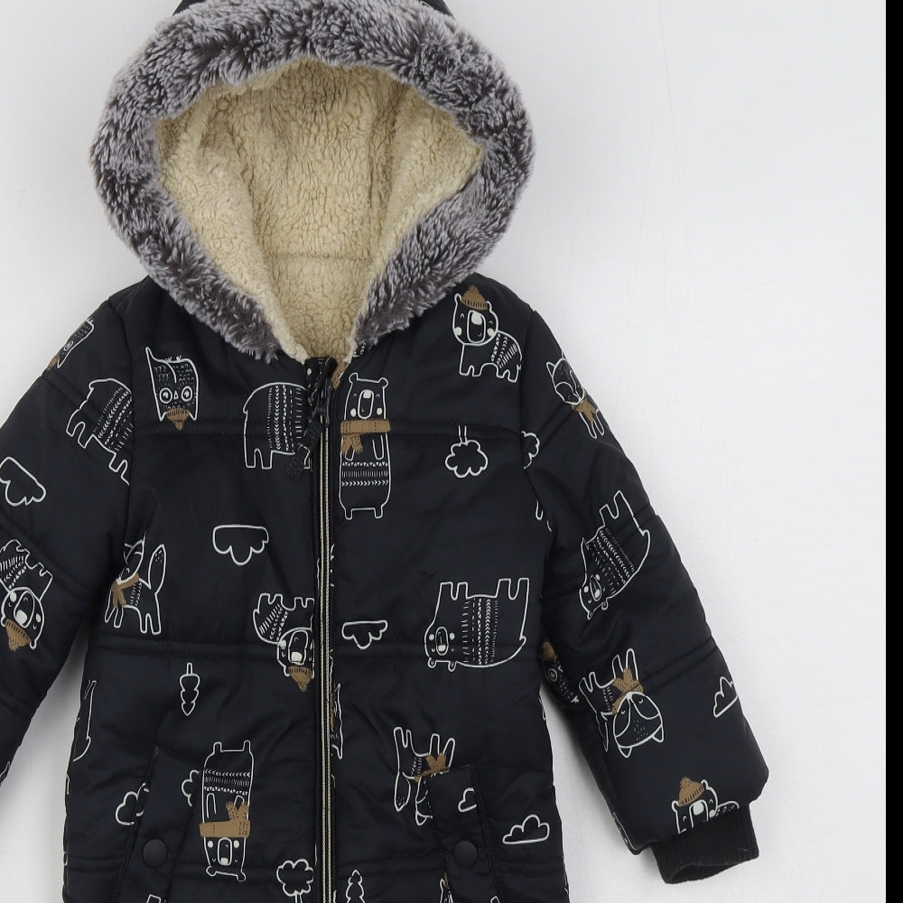 George Boys Grey Geometric  Parka Snowsuit Size 12-18 Months   Zip