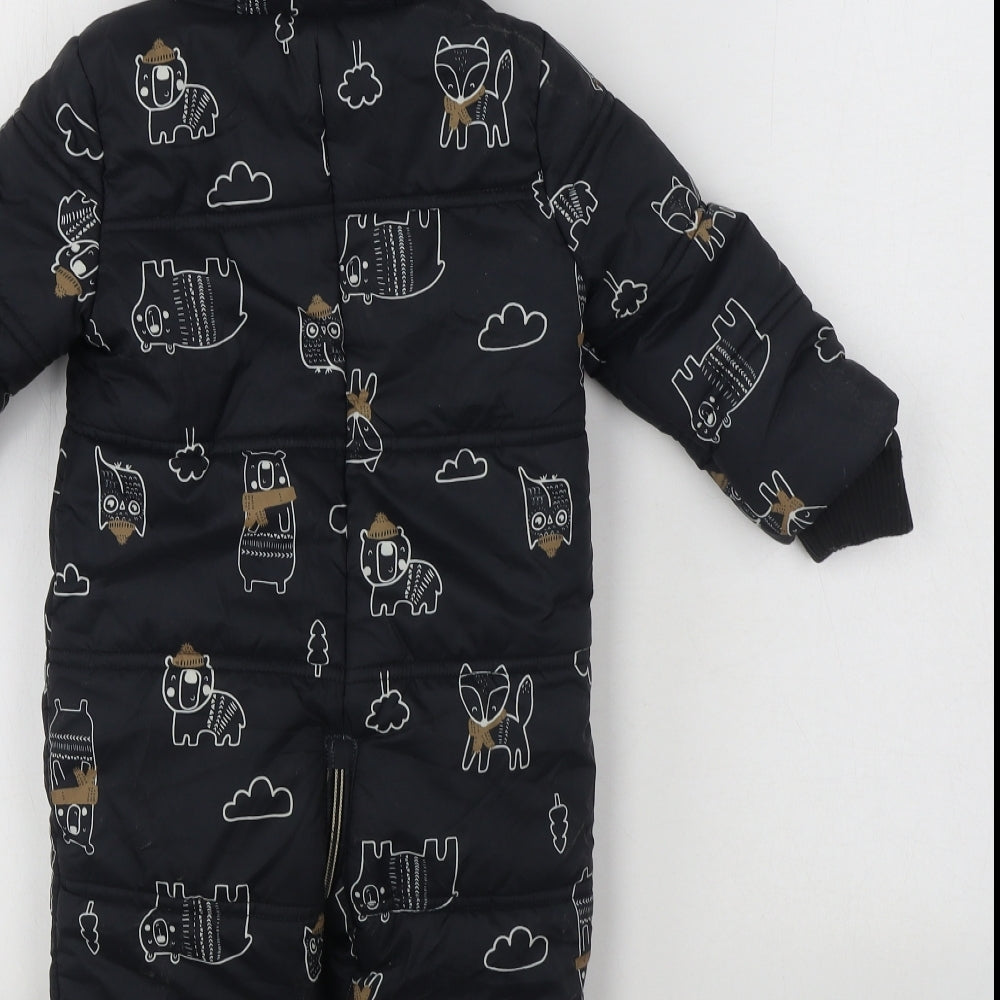 George Boys Grey Geometric  Parka Snowsuit Size 12-18 Months   Zip