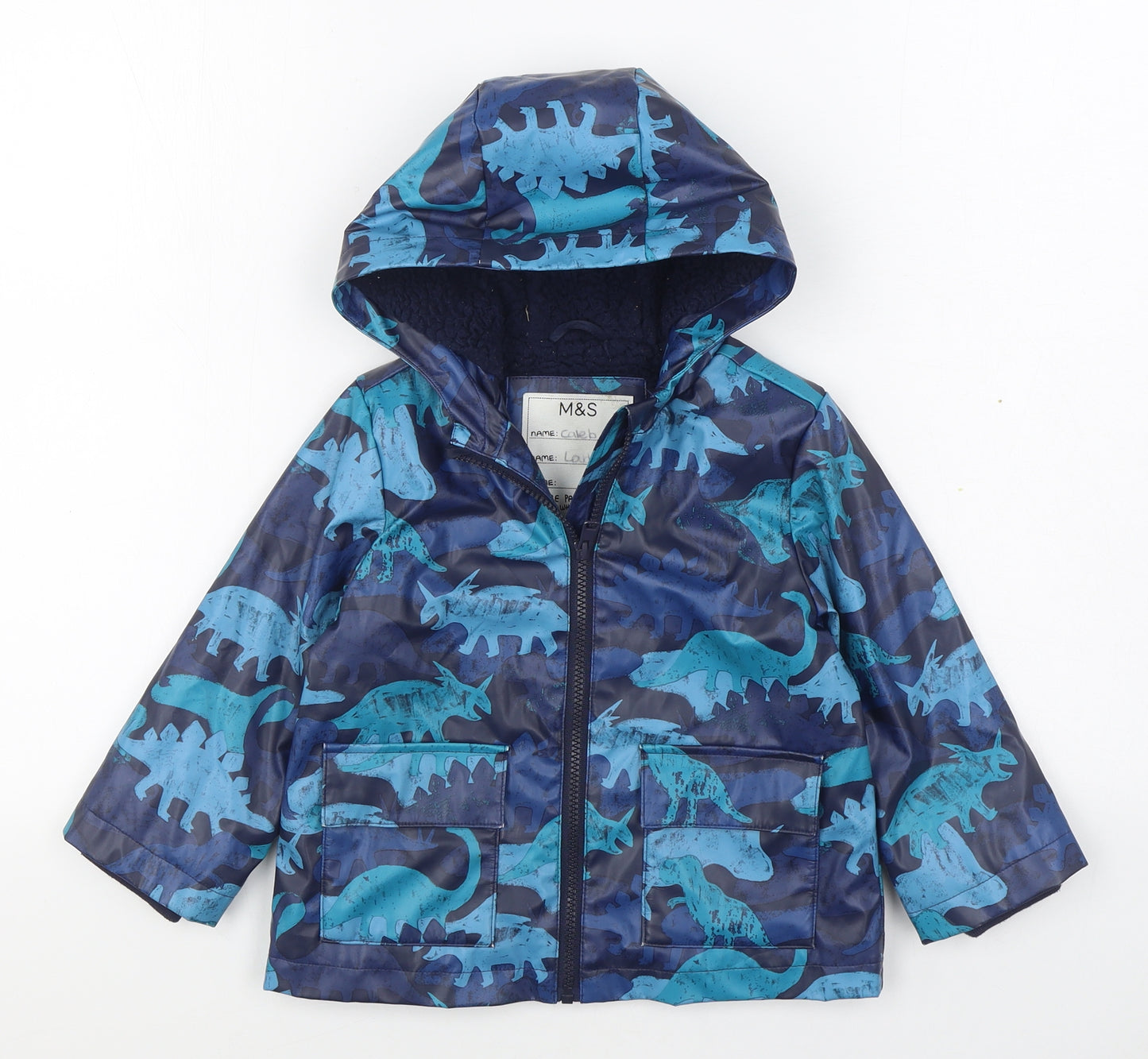 Marks and Spencer Boys Blue Geometric  Rain Coat Coat Size 2-3 Years  Zip