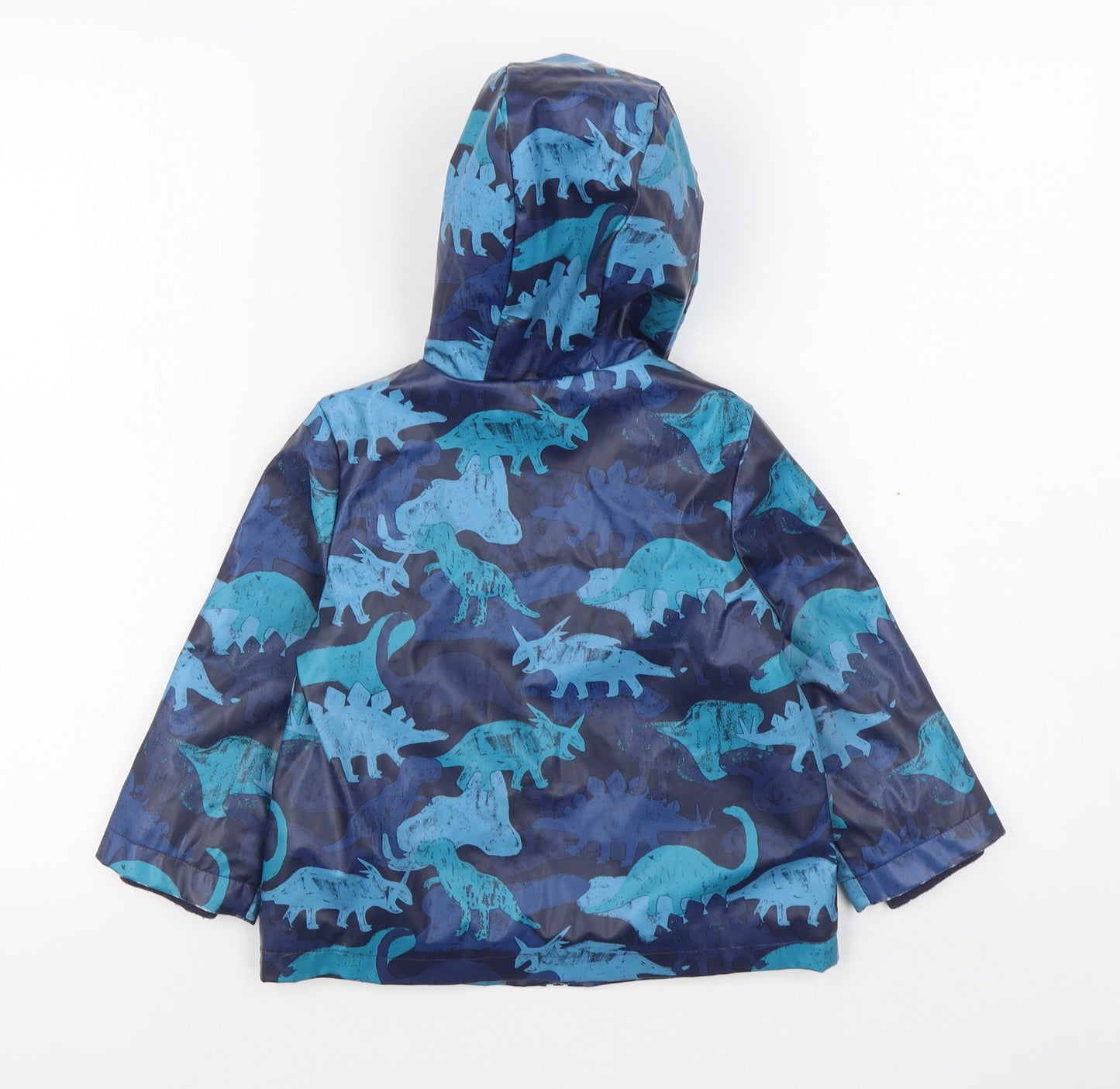 Marks and Spencer Boys Blue Geometric  Rain Coat Coat Size 2-3 Years  Zip