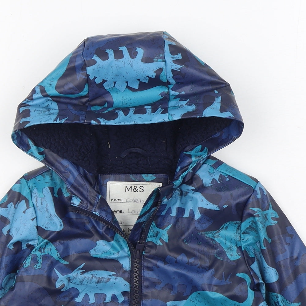 Marks and Spencer Boys Blue Geometric  Rain Coat Coat Size 2-3 Years  Zip