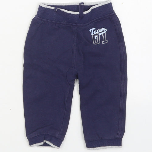 George Boys Blue  100% Cotton Jogger Trousers Size 9-12 Months  Tie