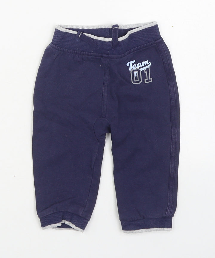 George Boys Blue 100% Cotton Jogger Trousers Size 9-12 Months Tie