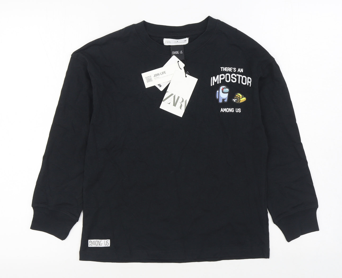 Zara Boys Black  100% Cotton Pullover Sweatshirt Size 9 Years  Pullover - Among Us