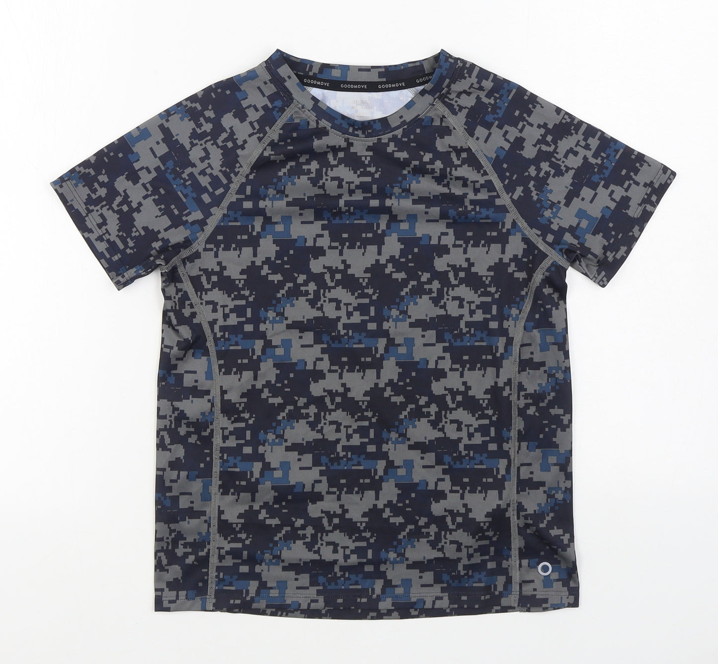 Marks and Spencer Boys Grey Camouflage Polyester Basic T-Shirt Size 9-10 Years Round Neck Pullover