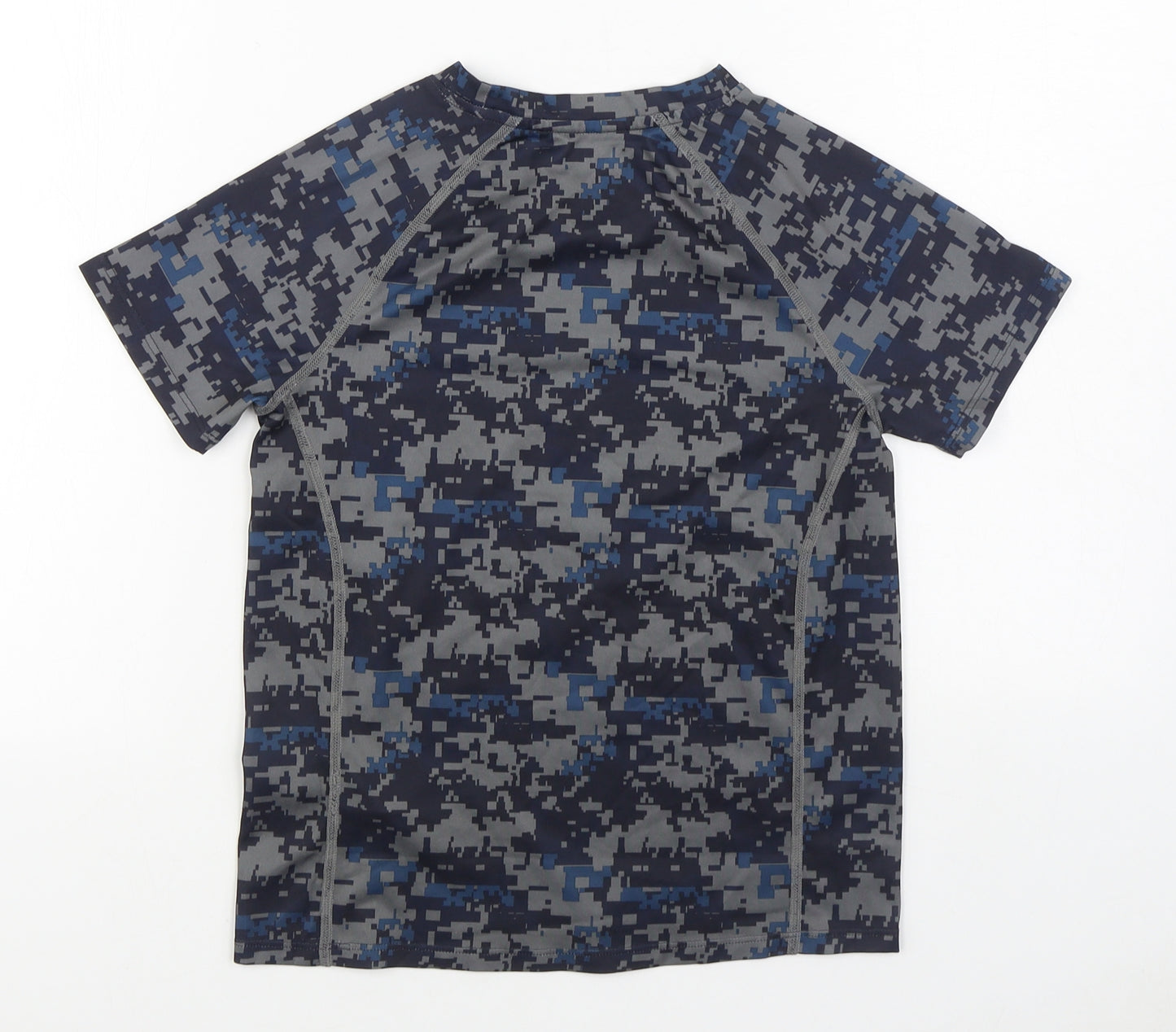 Marks and Spencer Boys Grey Camouflage Polyester Basic T-Shirt Size 9-10 Years Round Neck Pullover