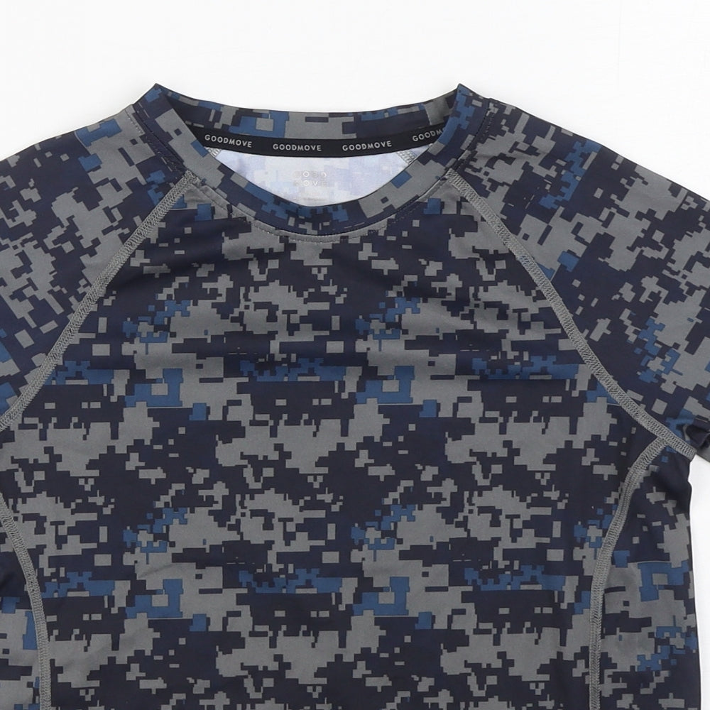 Marks and Spencer Boys Grey Camouflage Polyester Basic T-Shirt Size 9-10 Years Round Neck Pullover
