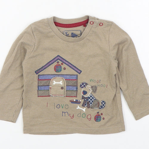 TU Baby Brown  Cotton Basic T-Shirt Size 6-9 Months Round Neck Pullover