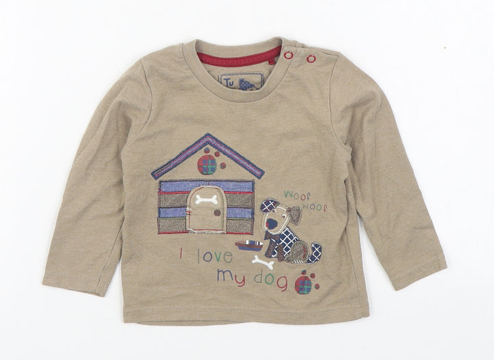 TU Baby Brown  Cotton Basic T-Shirt Size 6-9 Months Round Neck Pullover