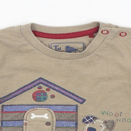 TU Baby Brown  Cotton Basic T-Shirt Size 6-9 Months Round Neck Pullover