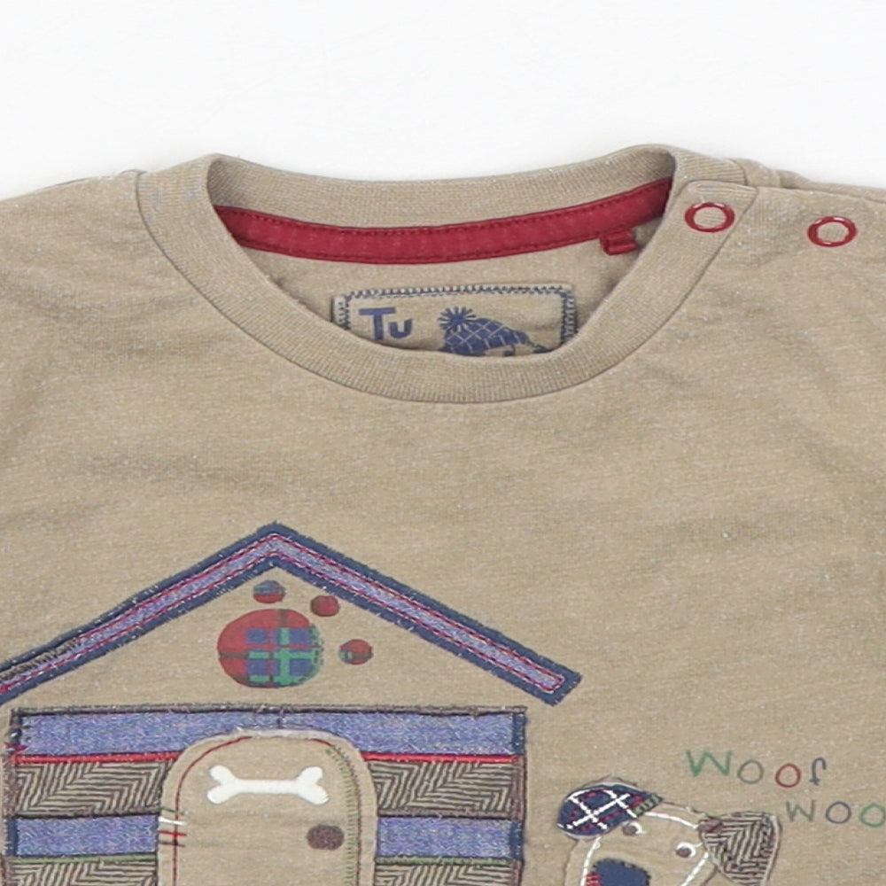 TU Baby Brown  Cotton Basic T-Shirt Size 6-9 Months Round Neck Pullover