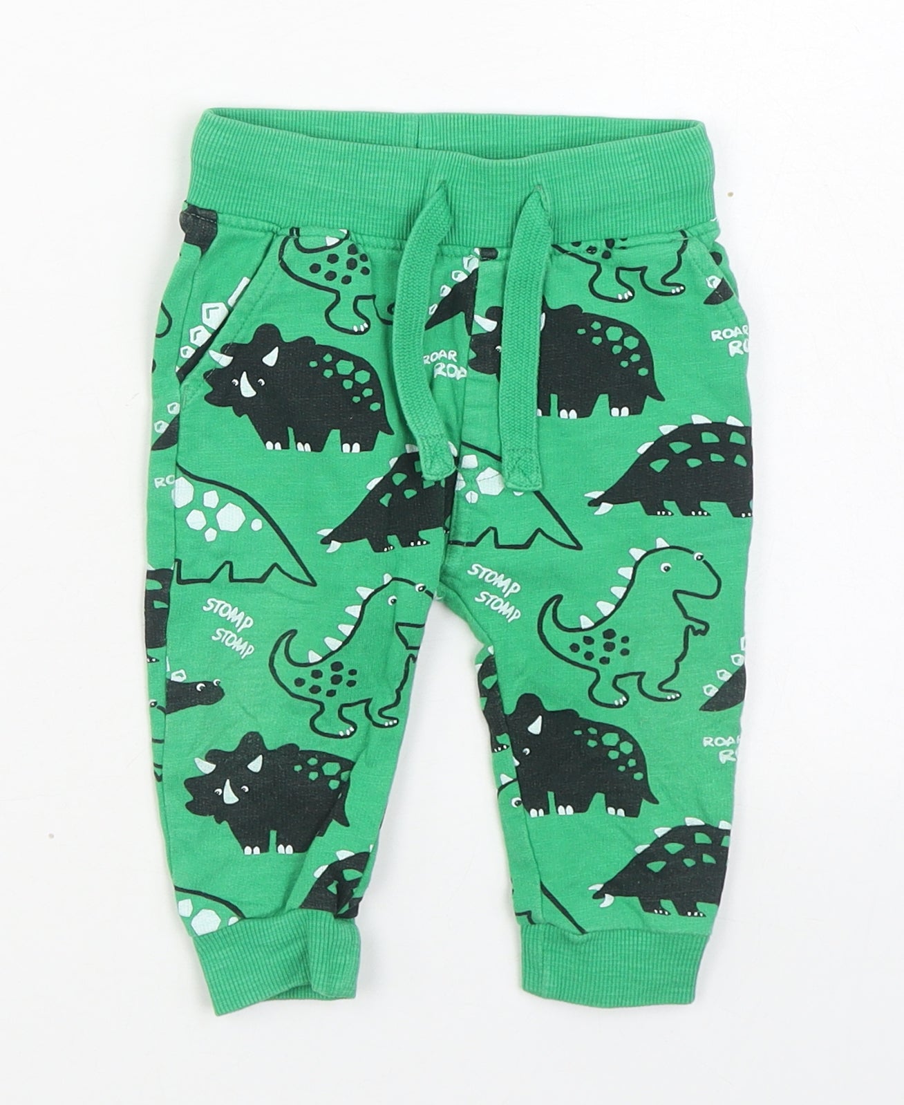 NEXT Boys Green Geometric 100% Cotton Jogger Trousers Size 9-12 Months  Tie