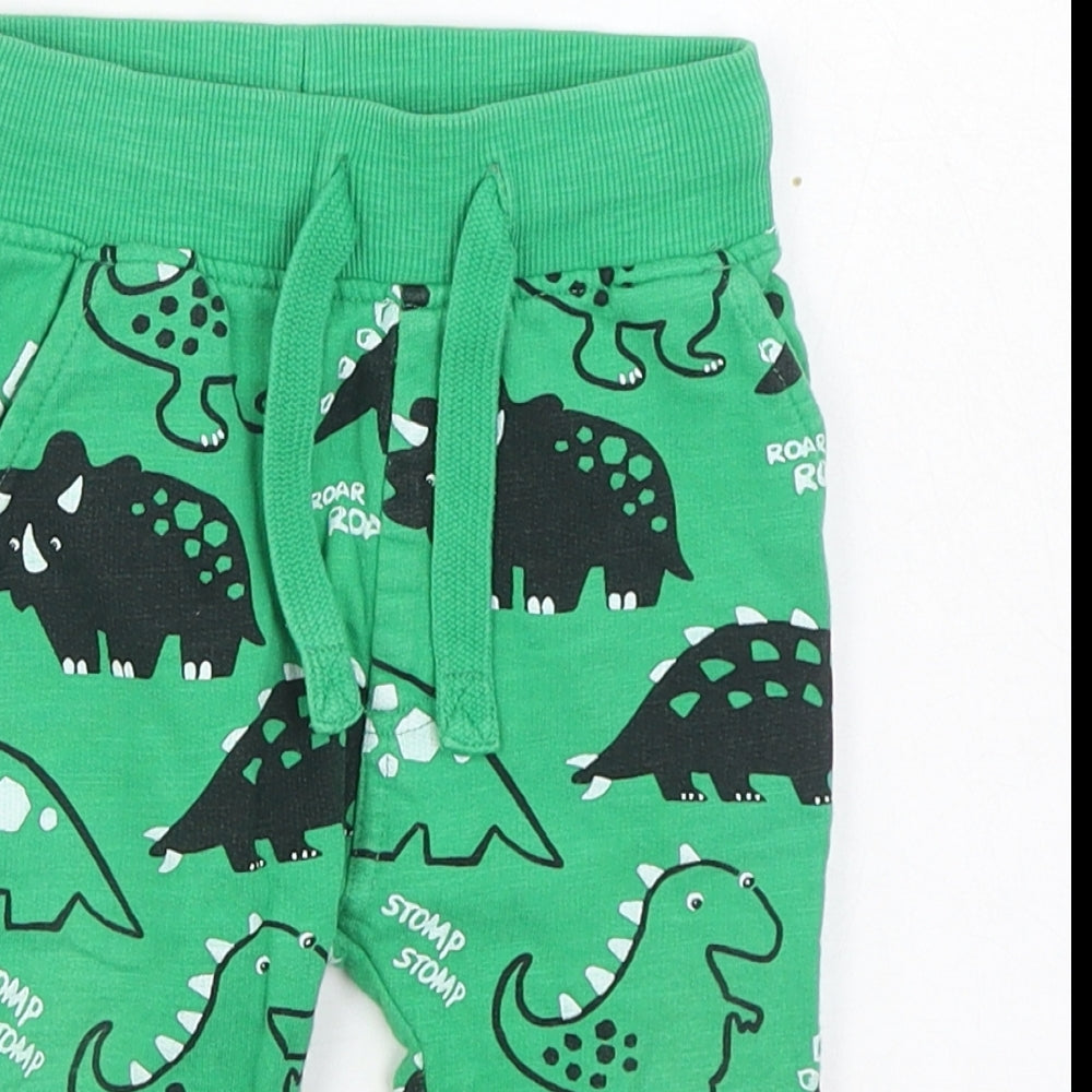 NEXT Boys Green Geometric 100% Cotton Jogger Trousers Size 9-12 Months  Tie