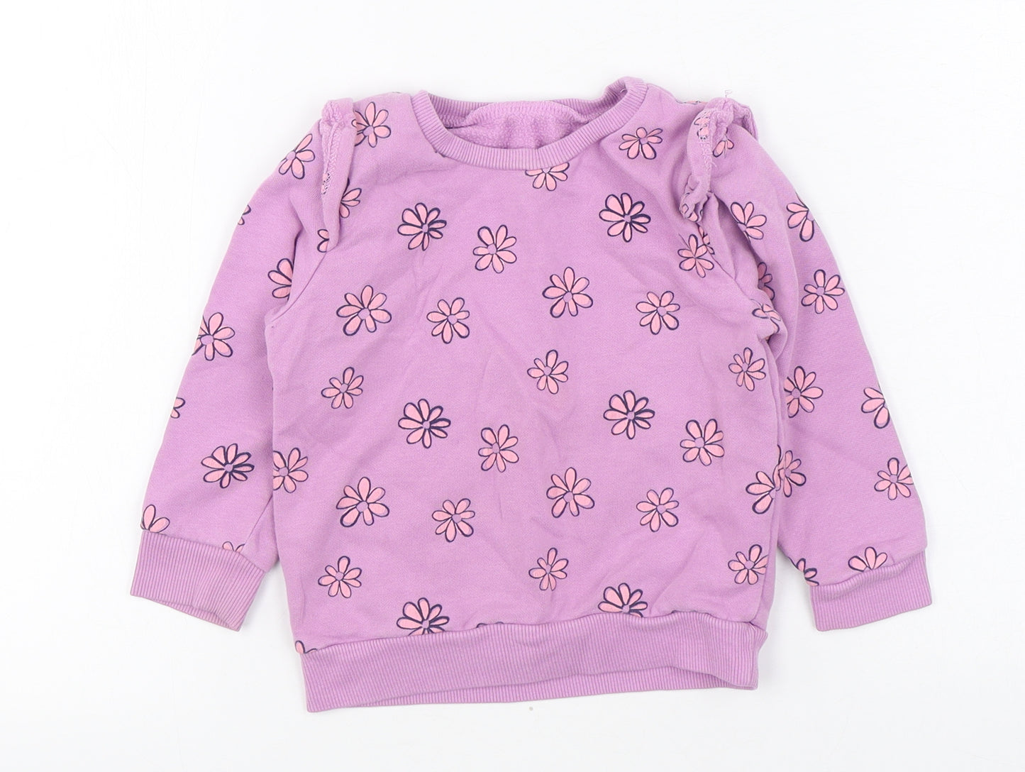 Dunnes Stores Girls Purple Geometric Cotton Pullover Jumper Size 18-24 Months  Pullover