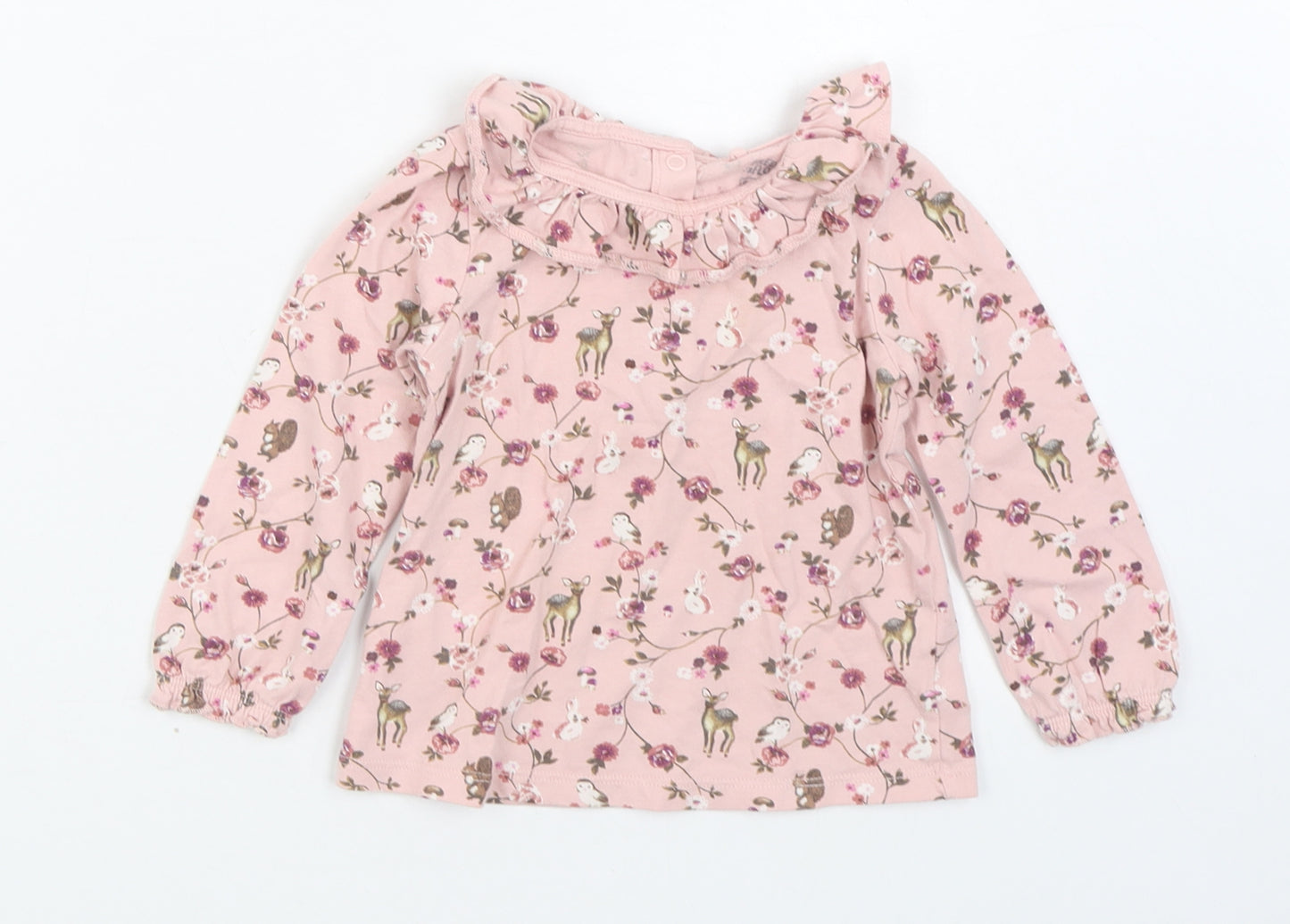 F&F Girls Pink Geometric Cotton Basic T-Shirt Size 18-24 Months Collared Button