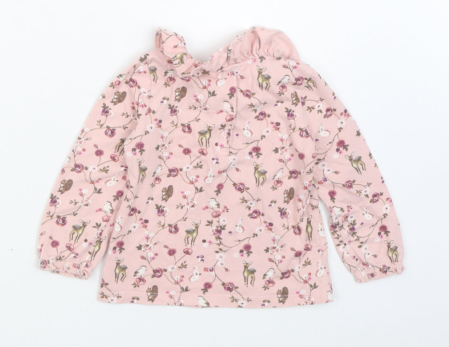 F&F Girls Pink Geometric Cotton Basic T-Shirt Size 18-24 Months Collared Button