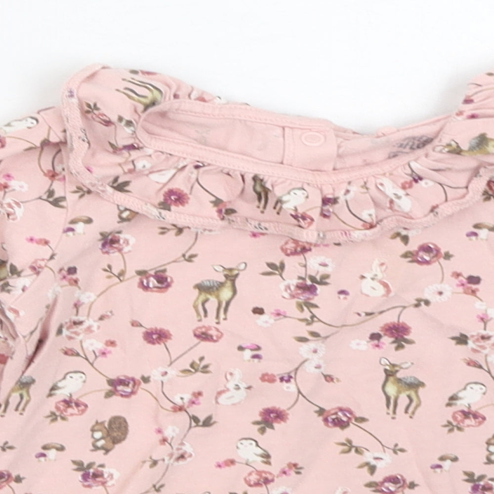 F&F Girls Pink Geometric Cotton Basic T-Shirt Size 18-24 Months Collared Button