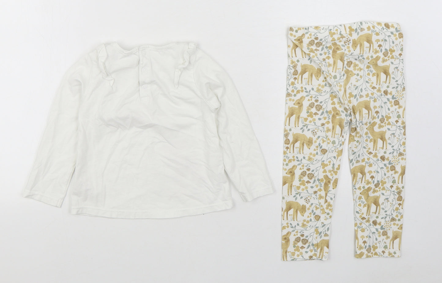 TU Girls White Geometric 100% Cotton  Pyjama Set Size 18-24 Months  Button