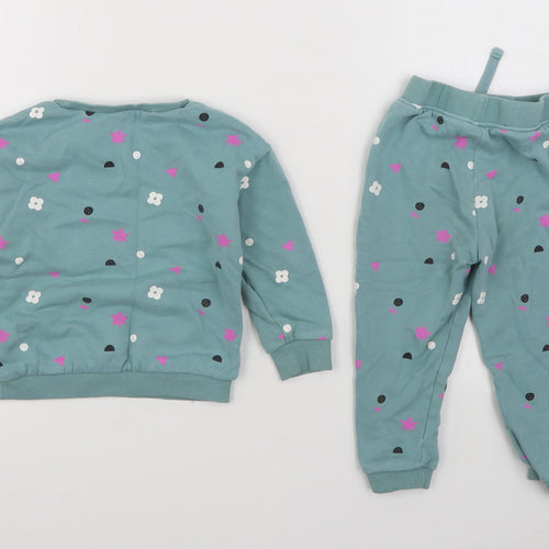 Dunnes Stores Girls Blue Geometric Cotton Trousers Outfit/Set Size 18-24 Months  Pullover