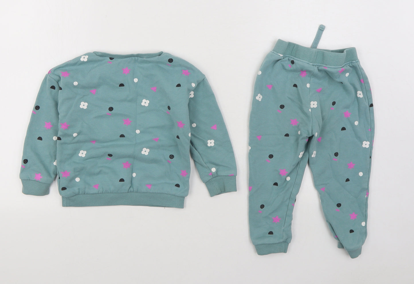 Dunnes Stores Girls Blue Geometric Cotton Trousers Outfit/Set Size 18-24 Months  Pullover