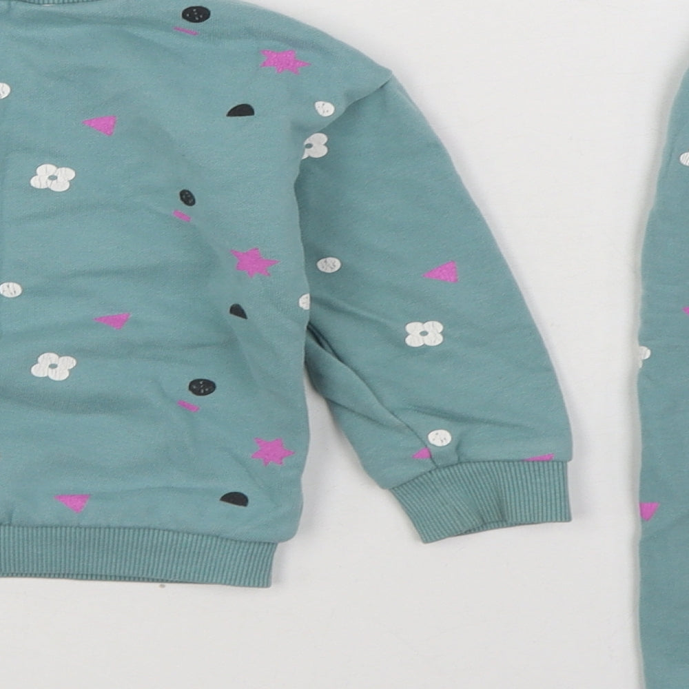 Dunnes Stores Girls Blue Geometric Cotton Trousers Outfit/Set Size 18-24 Months  Pullover