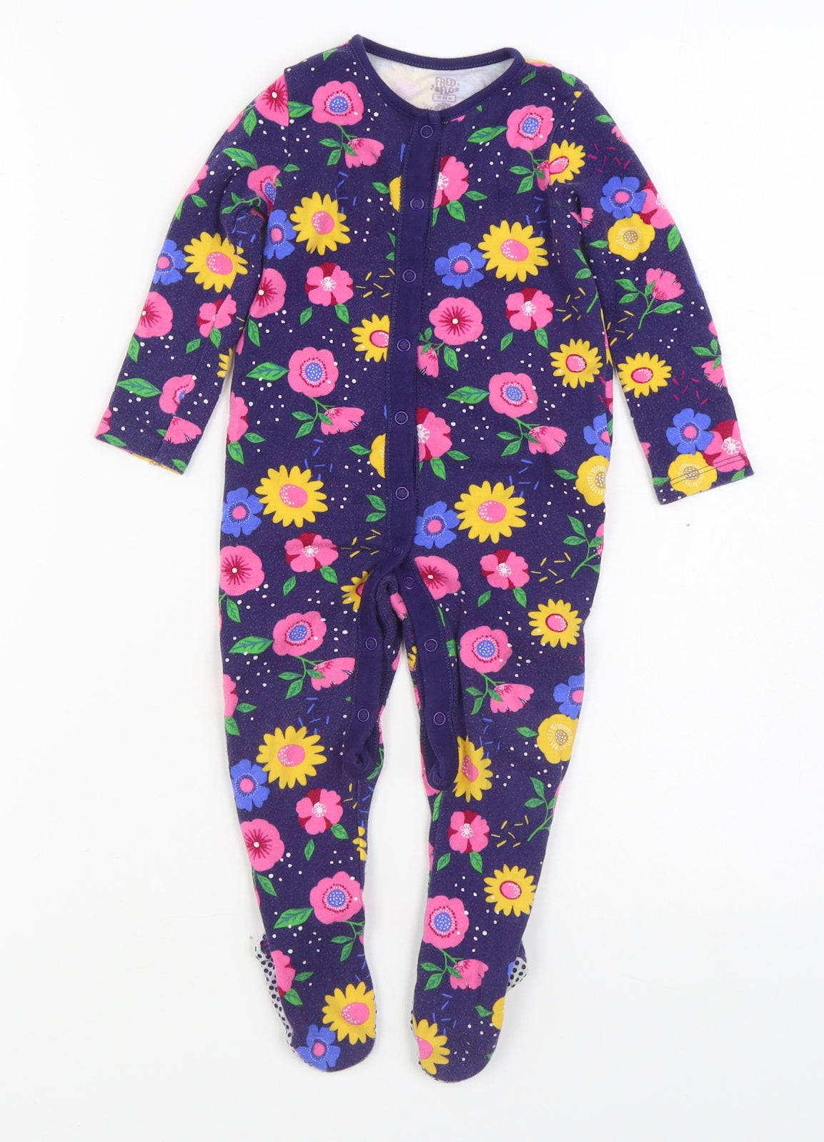 F&F Girls Multicoloured Floral 100% Cotton  One Piece Size 18-24 Months  Button