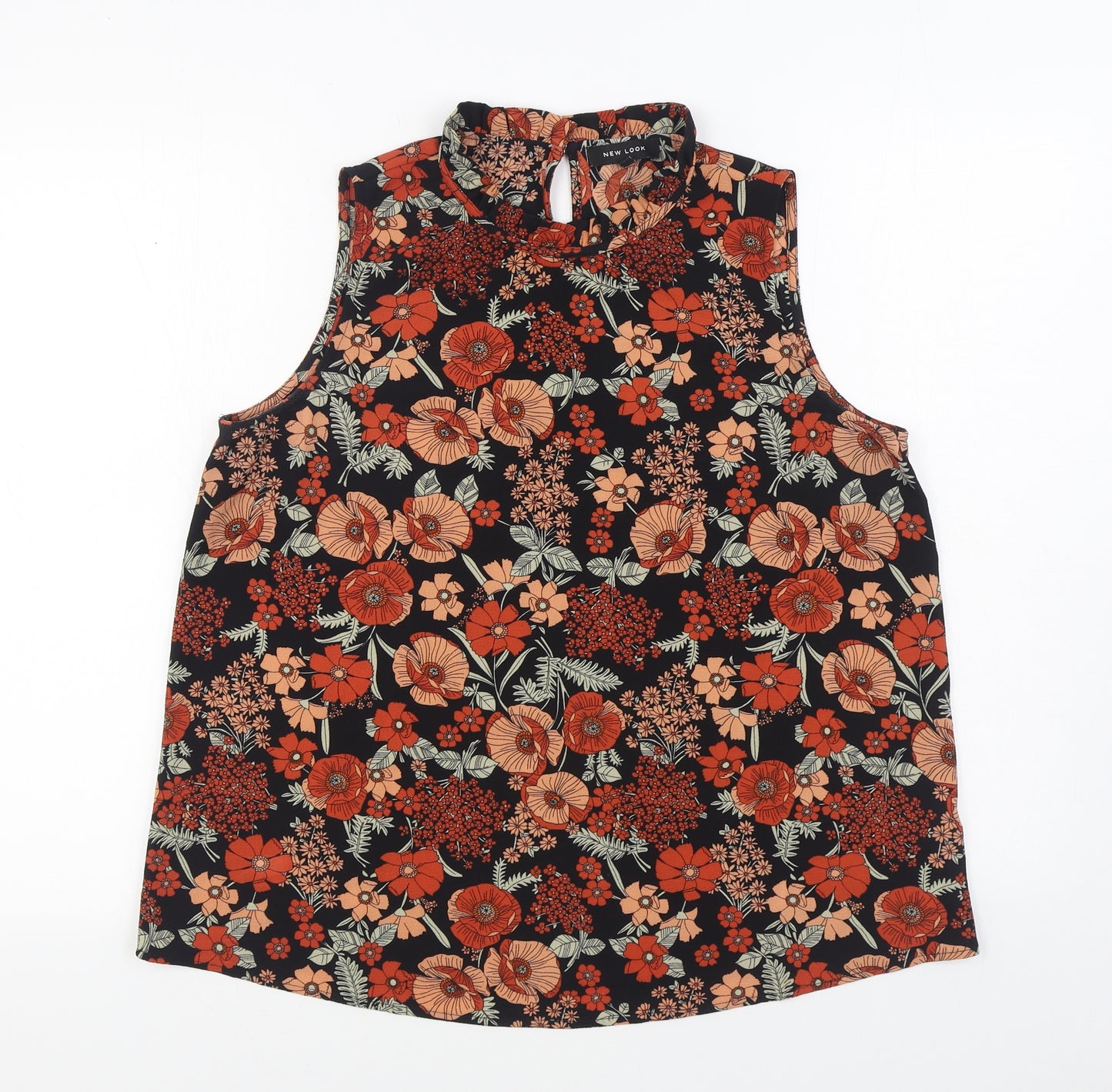 New Look Womens Orange Floral Polyester Basic Blouse Size 14 High Neck