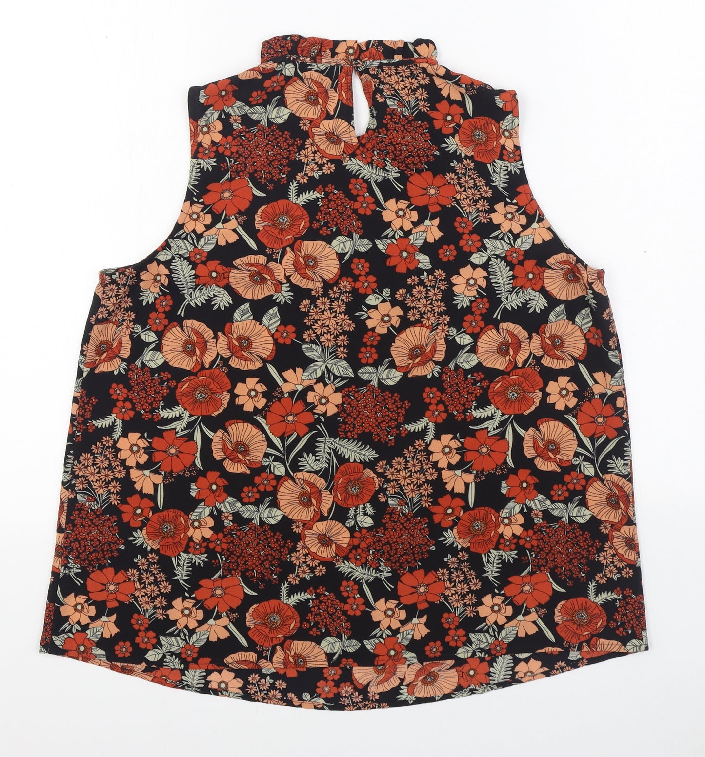 New Look Womens Orange Floral Polyester Basic Blouse Size 14 High Neck