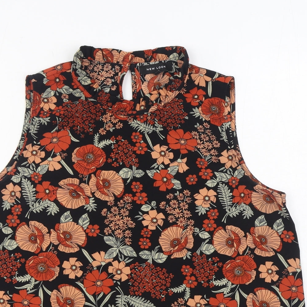 New Look Womens Orange Floral Polyester Basic Blouse Size 14 High Neck