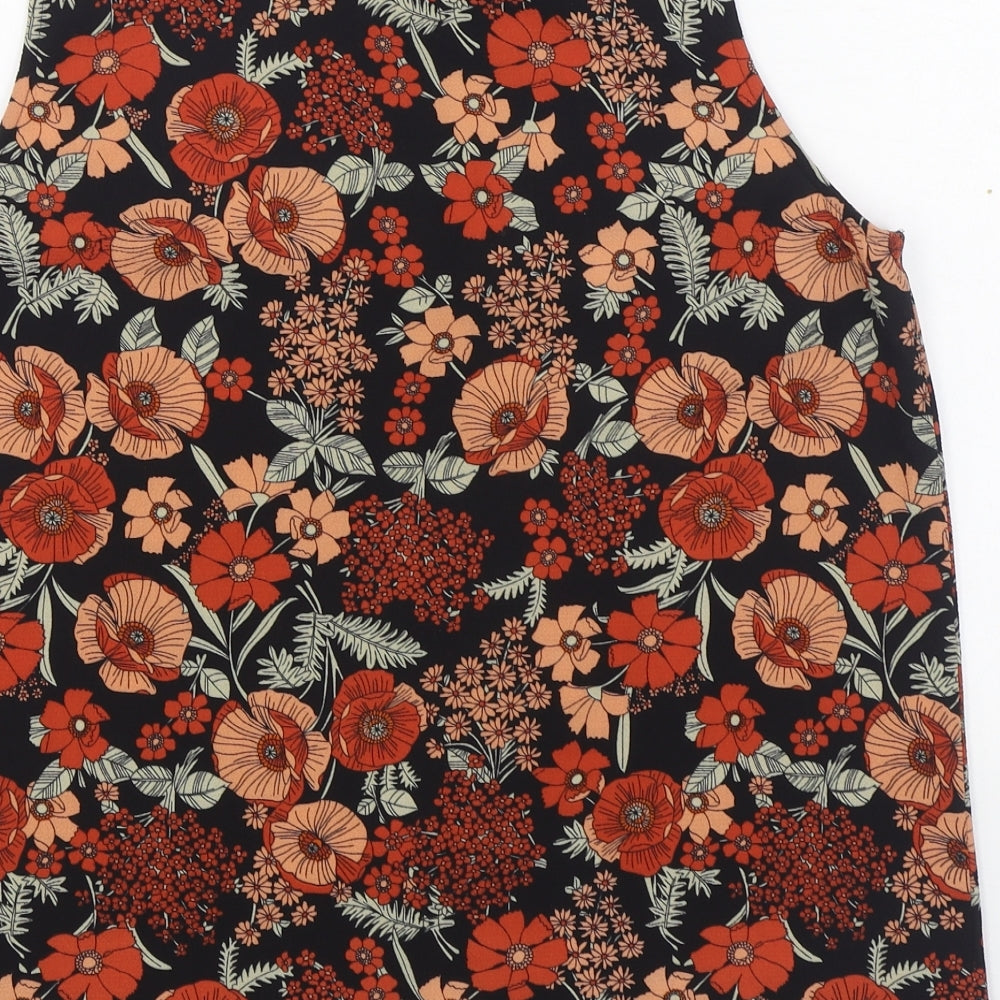 New Look Womens Orange Floral Polyester Basic Blouse Size 14 High Neck