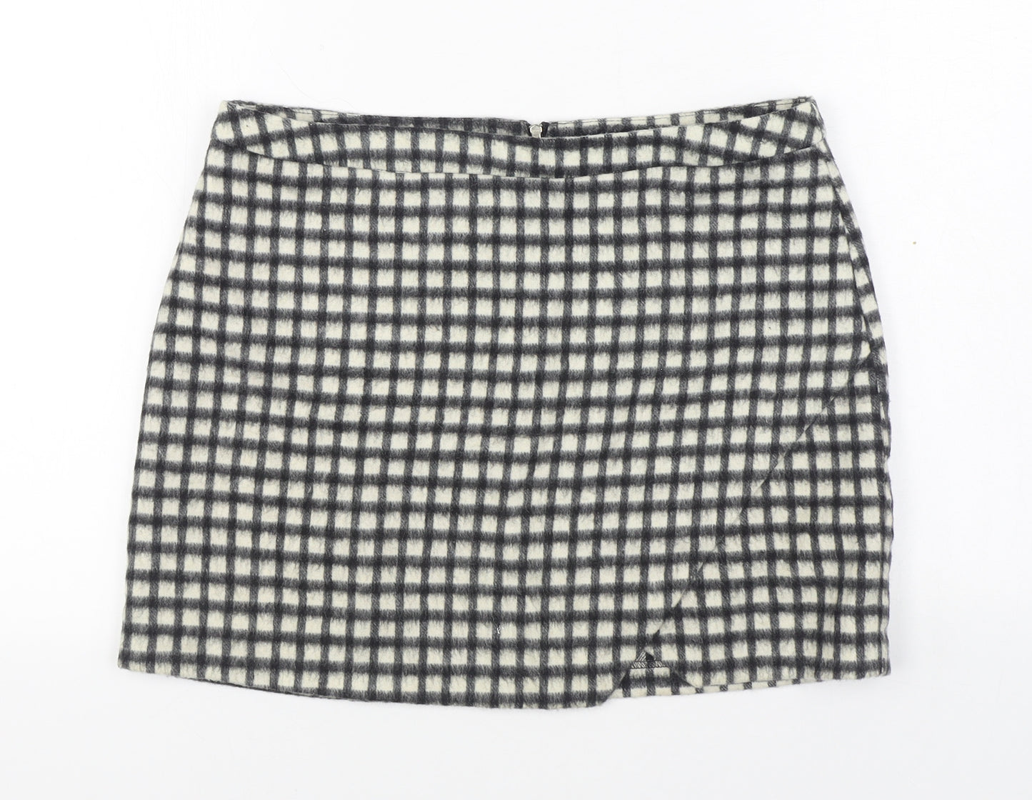 New Look Womens Black Check Polyester A-Line Skirt Size 14   Zip