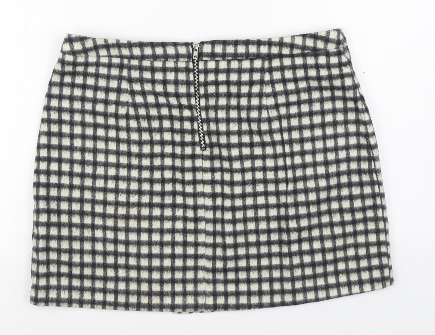 New Look Womens Black Check Polyester A-Line Skirt Size 14   Zip