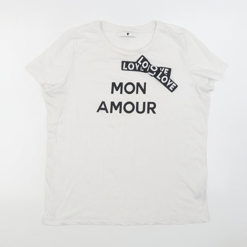 By Very Womens White  Cotton Basic T-Shirt Size 14 Round Neck